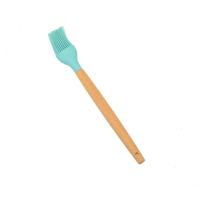 1PC Silicone Wood Turner Soup Spoon Spatula Brush Scraper Pasta Server Egg Beater Kitchen Cooking Tools Kitchenware Green/Black