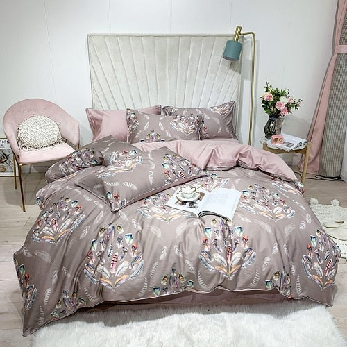 Silky Egyptian cotton Yellow Chinoiserie style Birds Flowers Duvet Cover Bed sheet Fitted sheet set King Size Queen Bedding Set