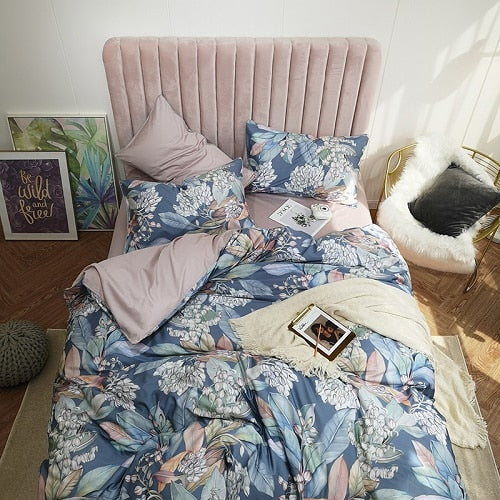 Silky Egyptian cotton Yellow Chinoiserie style Birds Flowers Duvet Cover Bed sheet Fitted sheet set King Size Queen Bedding Set