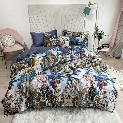Silky Egyptian cotton Yellow Chinoiserie style Birds Flowers Duvet Cover Bed sheet Fitted sheet set King Size Queen Bedding Set