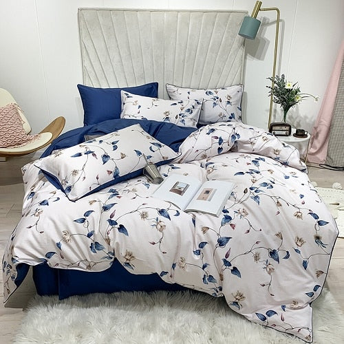 Silky Egyptian cotton Yellow Chinoiserie style Birds Flowers Duvet Cover Bed sheet Fitted sheet set King Size Queen Bedding Set