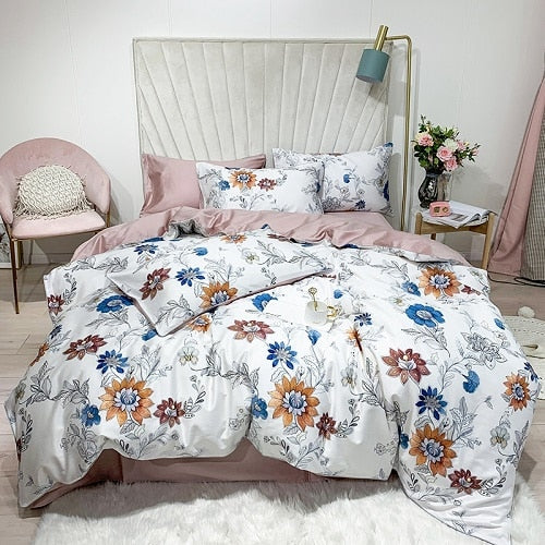 Silky Egyptian cotton Yellow Chinoiserie style Birds Flowers Duvet Cover Bed sheet Fitted sheet set King Size Queen Bedding Set