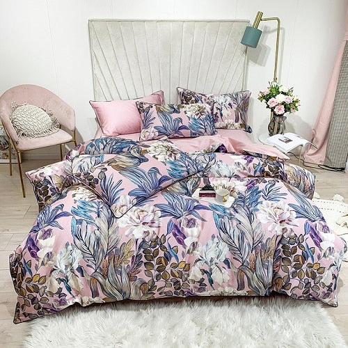Silky Egyptian cotton Yellow Chinoiserie style Birds Flowers Duvet Cover Bed sheet Fitted sheet set King Size Queen Bedding Set