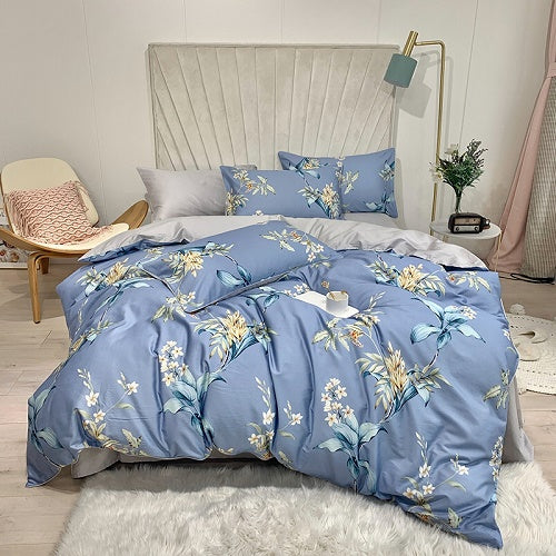 Silky Egyptian cotton Yellow Chinoiserie style Birds Flowers Duvet Cover Bed sheet Fitted sheet set King Size Queen Bedding Set