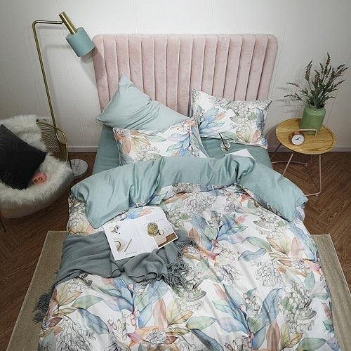 Silky Egyptian cotton Yellow Chinoiserie style Birds Flowers Duvet Cover Bed sheet Fitted sheet set King Size Queen Bedding Set