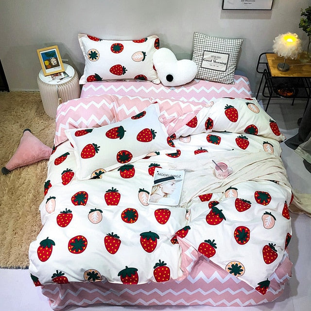 Solstice Cartoon Pink Flamingo Bedding Sets 3/4pcs Geometric Pattern Bed Linings Duvet Cover Bed Sheet Pillowcases Cover Set