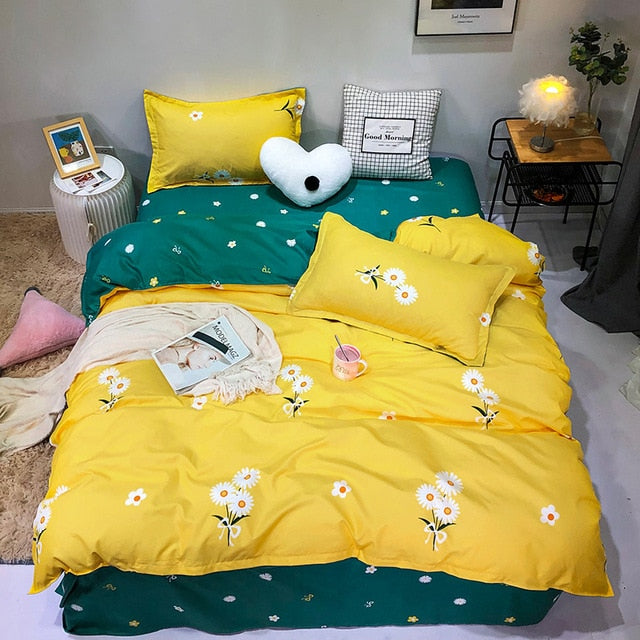 Solstice Cartoon Pink Flamingo Bedding Sets 3/4pcs Geometric Pattern Bed Linings Duvet Cover Bed Sheet Pillowcases Cover Set
