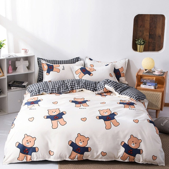 Solstice Cartoon Pink Flamingo Bedding Sets 3/4pcs Geometric Pattern Bed Linings Duvet Cover Bed Sheet Pillowcases Cover Set