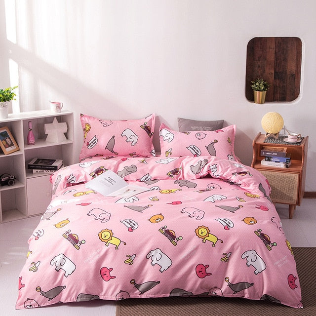 Solstice Cartoon green Printing cat head Children/kid Bedding Sets Duvet Cover Bed Sheet Pillowcase Bed Cover Linens Bedclothes