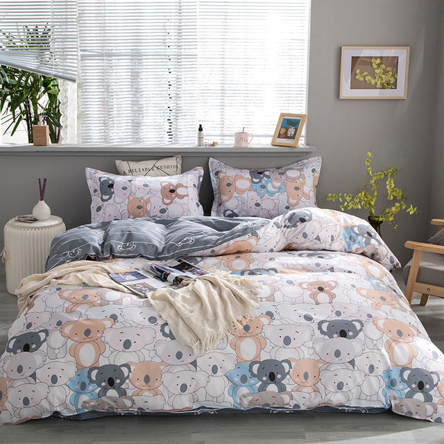 Solstice Cartoon green Printing cat head Children/kid Bedding Sets Duvet Cover Bed Sheet Pillowcase Bed Cover Linens Bedclothes