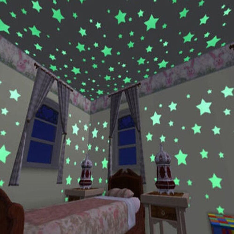 * 100 pcs. 3D stars glow in the dark Luminous on Wall Stickers for Kids Room living room  Wall Decal Home Decoration poster