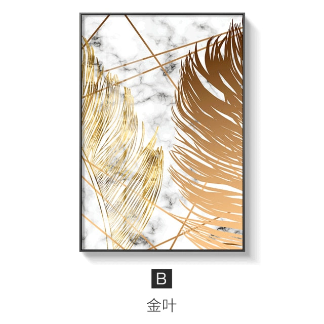 Nordic plants Golden leaf canvas painting posters and print wall art pictures for living room bedroom dinning room modern decor