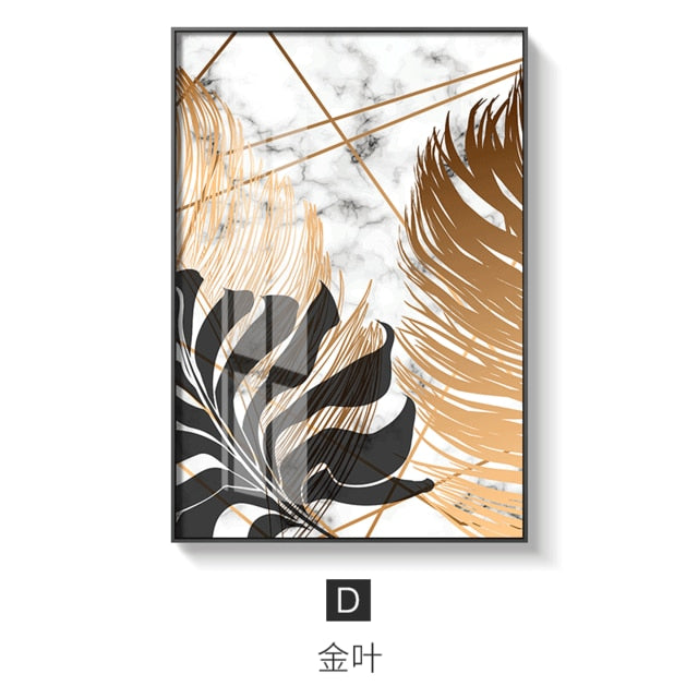 Nordic plants Golden leaf canvas painting posters and print wall art pictures for living room bedroom dinning room modern decor