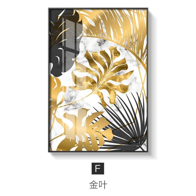 Nordic plants Golden leaf canvas painting posters and print wall art pictures for living room bedroom dinning room modern decor