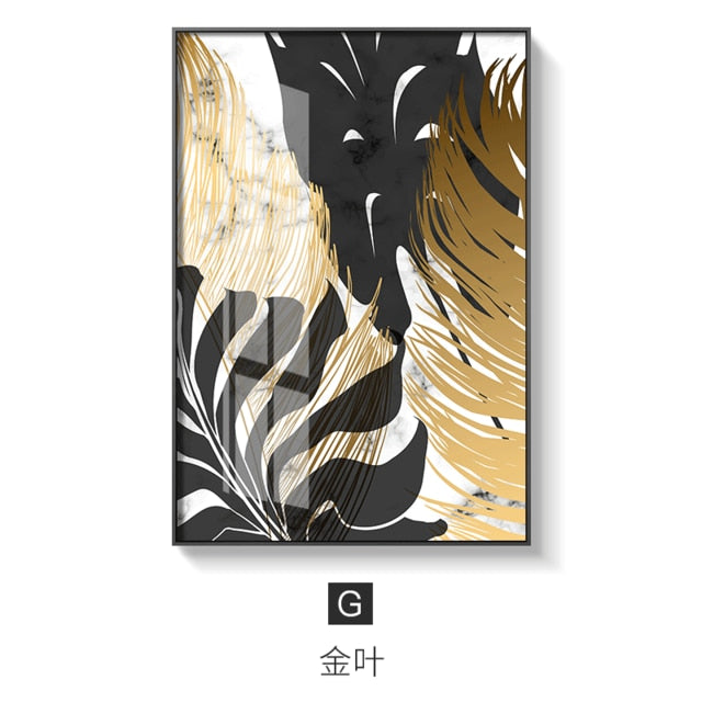 Nordic plants Golden leaf canvas painting posters and print wall art pictures for living room bedroom dinning room modern decor