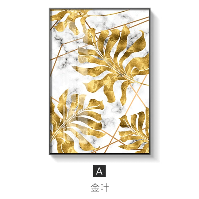 Nordic plants Golden leaf canvas painting posters and print wall art pictures for living room bedroom dinning room modern decor