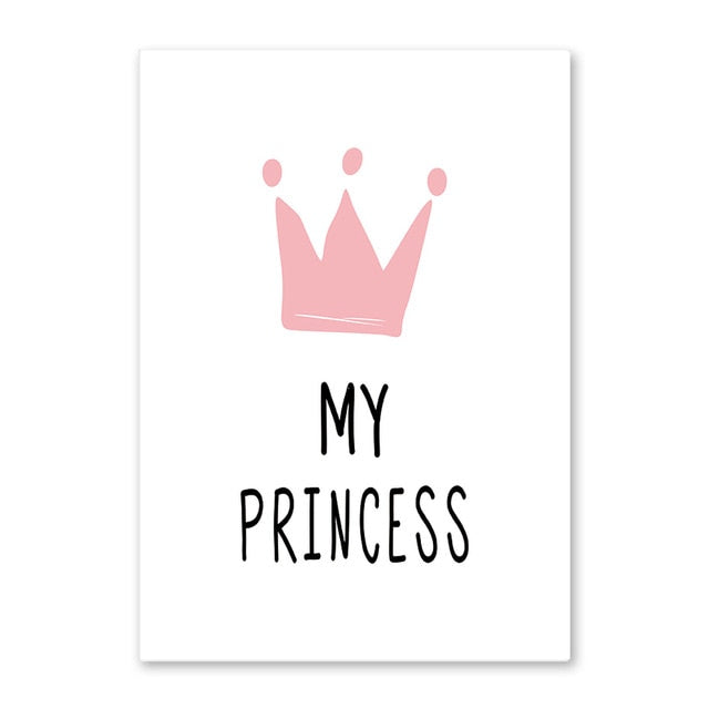 Pink Cartoon Nursery Girl Wall Picture Poster Print Rabbit Crown Baby Room Modern Canvas Painting Kids Children Wall Art Mural