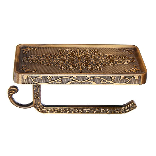 Antique Carved Zinc Alloy Bathroom Paper Mobile Phone Holder With Shelf Bathroom Towel Rack Toilet Paper Holder Tissue Boxes