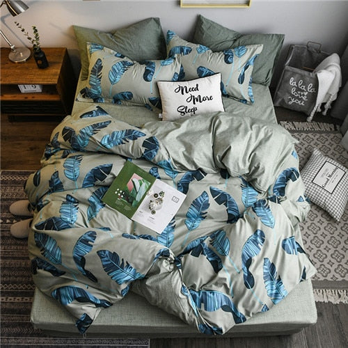 2019 summer bedding set green duvet cover bed set geometric flat sheet reindeer bedclothes 4pcs bed linenset Nordic home textile