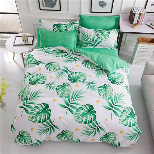 2019 summer bedding set green duvet cover bed set geometric flat sheet reindeer bedclothes 4pcs bed linenset Nordic home textile