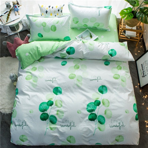2019 summer bedding set green duvet cover bed set geometric flat sheet reindeer bedclothes 4pcs bed linenset Nordic home textile