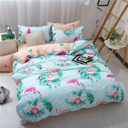 2019 summer bedding set green duvet cover bed set geometric flat sheet reindeer bedclothes 4pcs bed linenset Nordic home textile