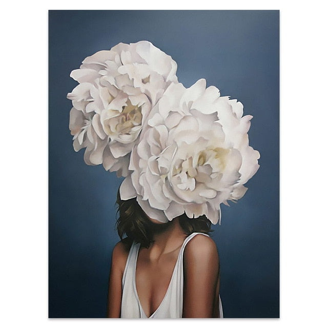 Flowers Feathers Woman Abstract Canvas Painting Wall Art Print Poster Picture Decorative Painting Living Room Home Decoration