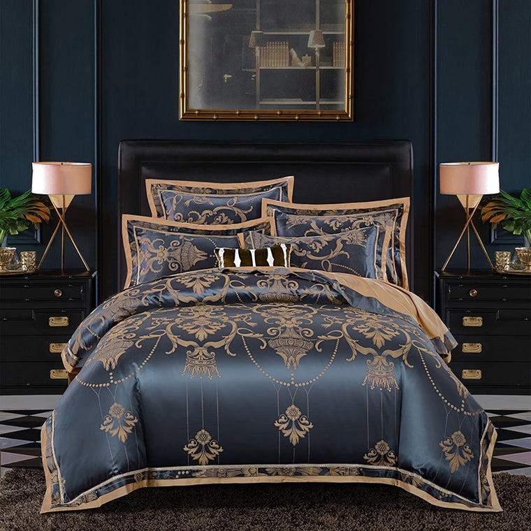 2019 New Luxury Silk Jacquard Duvet Cover set 4/6Pcs Queen king size Bedding Set Ultra Soft Cotton Bedsheet linen set Pillowcase