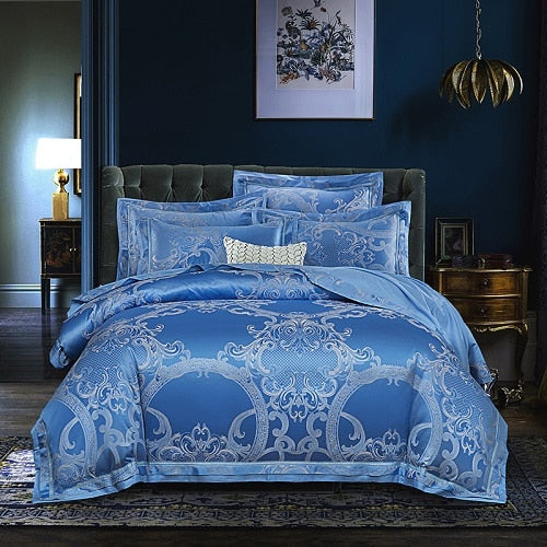 2019 New Luxury Silk Jacquard Duvet Cover set 4/6Pcs Queen king size Bedding Set Ultra Soft Cotton Bedsheet linen set Pillowcase