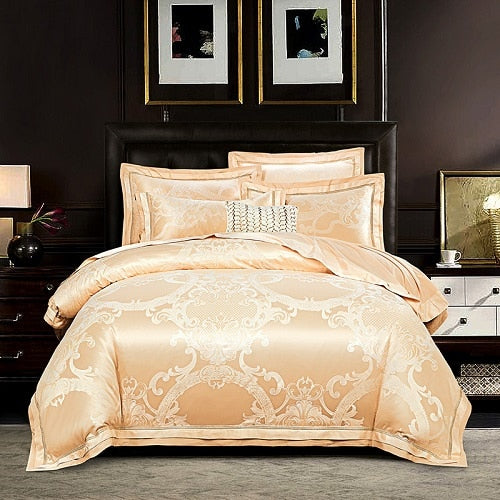 2019 New Luxury Silk Jacquard Duvet Cover set 4/6Pcs Queen king size Bedding Set Ultra Soft Cotton Bedsheet linen set Pillowcase