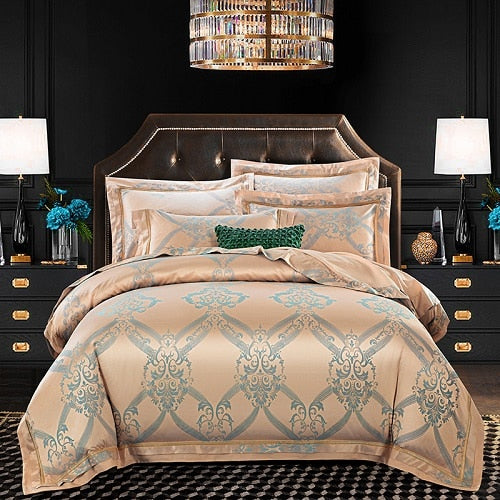 2019 New Luxury Silk Jacquard Duvet Cover set 4/6Pcs Queen king size Bedding Set Ultra Soft Cotton Bedsheet linen set Pillowcase