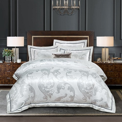 2019 New Luxury Silk Jacquard Duvet Cover set 4/6Pcs Queen king size Bedding Set Ultra Soft Cotton Bedsheet linen set Pillowcase