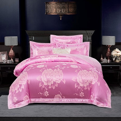 2019 New Luxury Silk Jacquard Duvet Cover set 4/6Pcs Queen king size Bedding Set Ultra Soft Cotton Bedsheet linen set Pillowcase