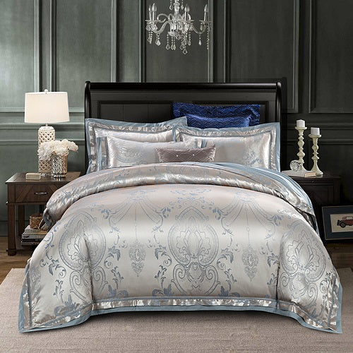2019 New Luxury Silk Jacquard Duvet Cover set 4/6Pcs Queen king size Bedding Set Ultra Soft Cotton Bedsheet linen set Pillowcase
