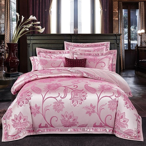 2019 New Luxury Silk Jacquard Duvet Cover set 4/6Pcs Queen king size Bedding Set Ultra Soft Cotton Bedsheet linen set Pillowcase