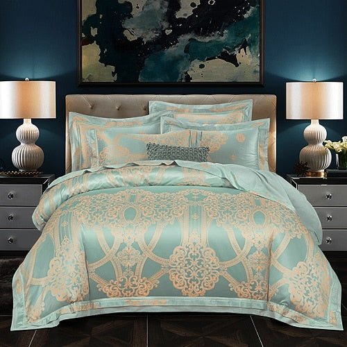 2019 New Luxury Silk Jacquard Duvet Cover set 4/6Pcs Queen king size Bedding Set Ultra Soft Cotton Bedsheet linen set Pillowcase