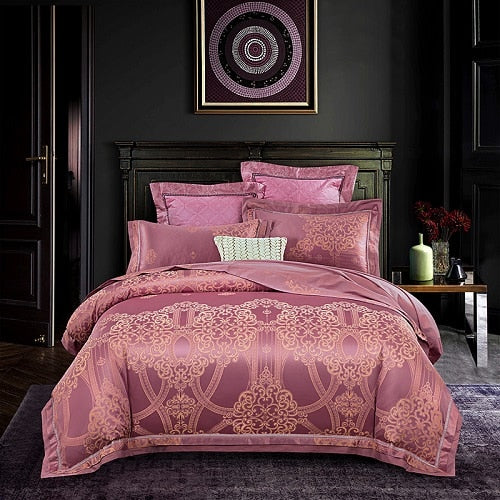 2019 New Luxury Silk Jacquard Duvet Cover set 4/6Pcs Queen king size Bedding Set Ultra Soft Cotton Bedsheet linen set Pillowcase