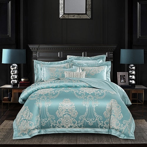 2019 New Luxury Silk Jacquard Duvet Cover set 4/6Pcs Queen king size Bedding Set Ultra Soft Cotton Bedsheet linen set Pillowcase