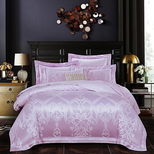 2019 New Luxury Silk Jacquard Duvet Cover set 4/6Pcs Queen king size Bedding Set Ultra Soft Cotton Bedsheet linen set Pillowcase