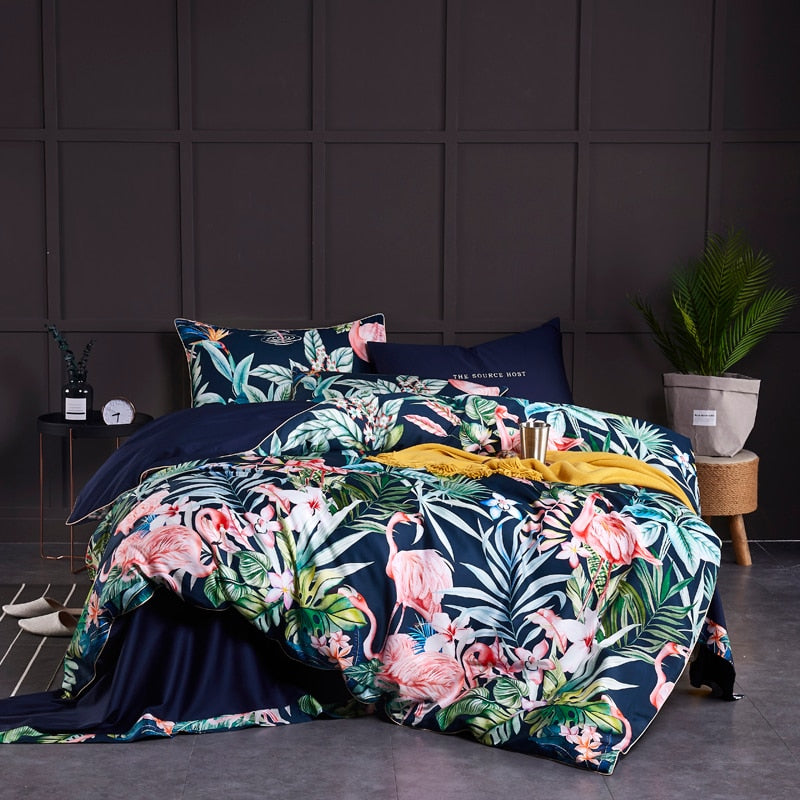 Egyptian Cotton Soft Duvet Cover Fitted/Bed sheet set Multi Color Flamingo Paisley Bedding Set Twin Queen King size 4Pieces