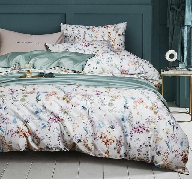 Egyptian Cotton Soft Duvet Cover Fitted/Bed sheet set Multi Color Flamingo Paisley Bedding Set Twin Queen King size 4Pieces