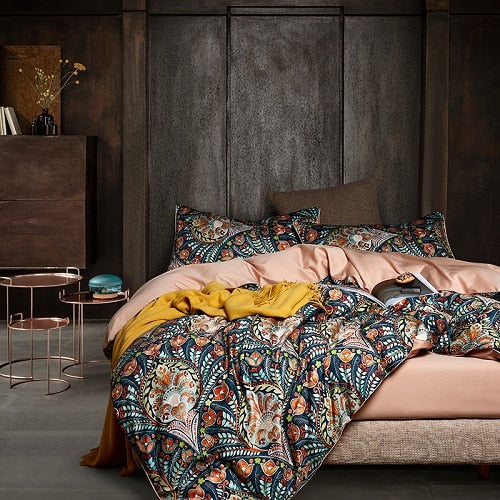 Egyptian Cotton Soft Duvet Cover Fitted/Bed sheet set Multi Color Flamingo Paisley Bedding Set Twin Queen King size 4Pieces