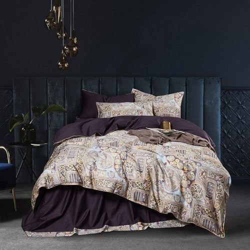 Egyptian Cotton Soft Duvet Cover Fitted/Bed sheet set Multi Color Flamingo Paisley Bedding Set Twin Queen King size 4Pieces