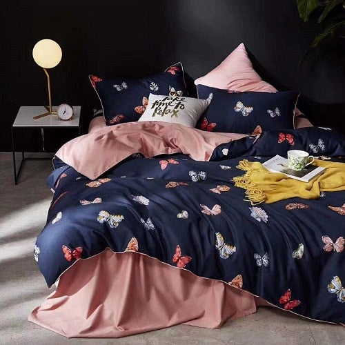 Egyptian Cotton Soft Duvet Cover Fitted/Bed sheet set Multi Color Flamingo Paisley Bedding Set Twin Queen King size 4Pieces