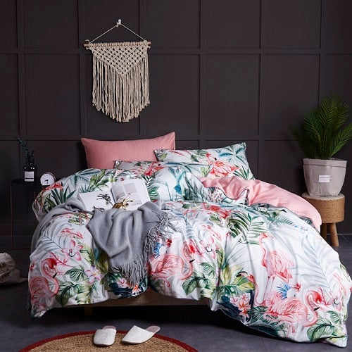 Egyptian Cotton Soft Duvet Cover Fitted/Bed sheet set Multi Color Flamingo Paisley Bedding Set Twin Queen King size 4Pieces