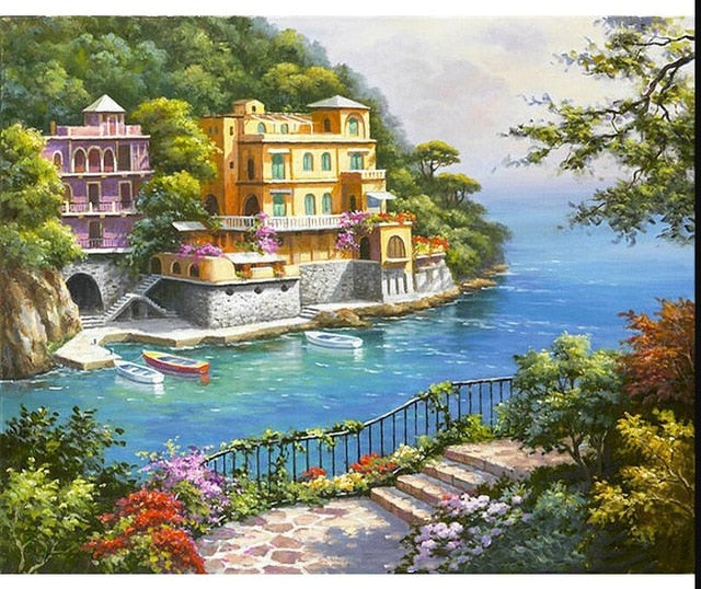 CHENISTORY Pre-Framed Landscape DIY Painting By Numbers Modern Wall Art Picture Acrylic Paint On Canvas For Home Decors Artwork