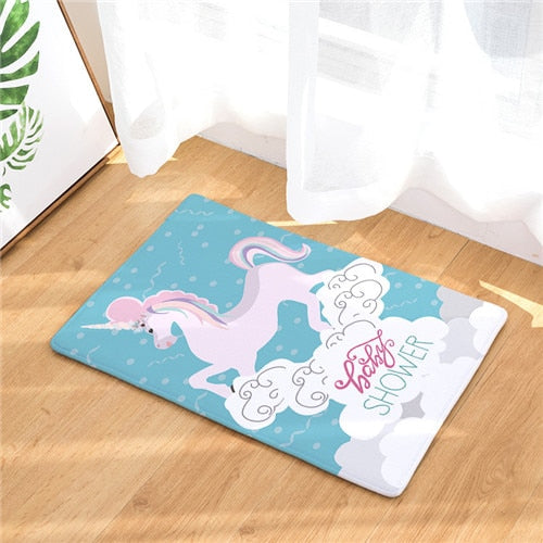 Unicorn Floor Mat  Cartoon Printed Suede Rug Home Decoration Bathroom Bath Mat Toilet Carpet kitchen Carpet