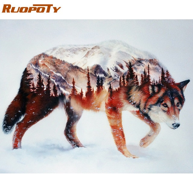 RUOPOTY Frame Wolf DIY Painting By Numbers Calligraphy Painting Acrylic Paint By Numbers Wall Art Picture For Home Decors